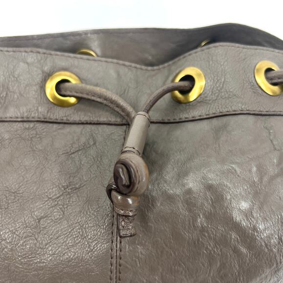 Fossil Vintage Reissue Maddox Gray Leather Drawstring Purse Bag - Picture 2 of 9